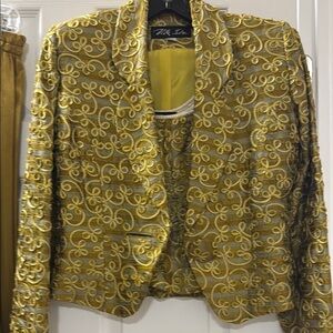 Elegant Gold Blazer with Baroque Pattern custom three piece